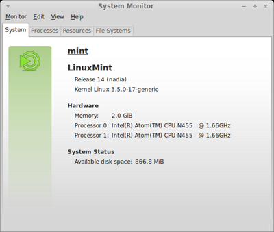 لقطة لعلامة التبويب System من برنامج System Monitor