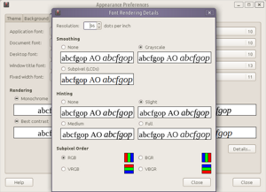 «Font Rendering Details» dialog in MATE desktop