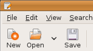 A part of screenshot shows menubar and toolbar of GEdit under Linux - GUI font here is consisted of black and gray pixels.
